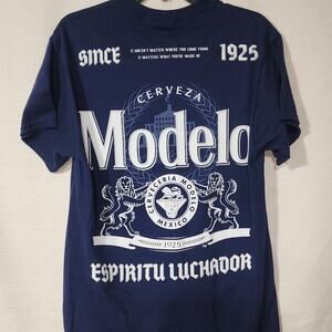 Modelo Cerveza men's medium blue shirt- first picture back of shirt